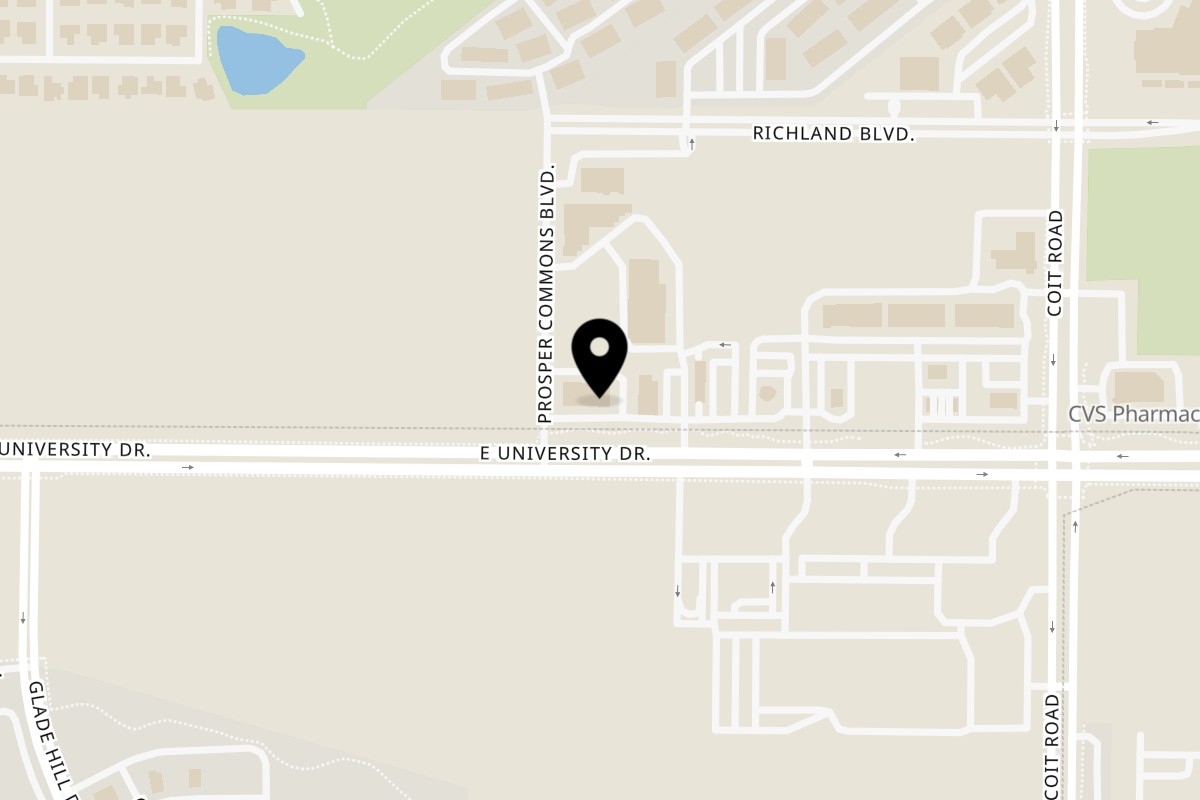 Map showing the location of Nags Kitchen on 2111 E University Dr #60 in Prosper